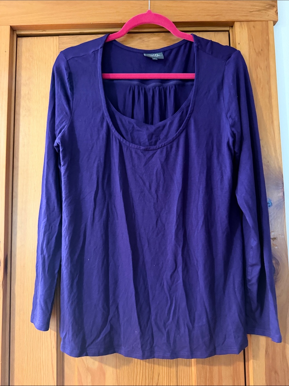 MILK nursing wear Purple Long-Sleeve Scoop Neck Top soft jersey knit Size L